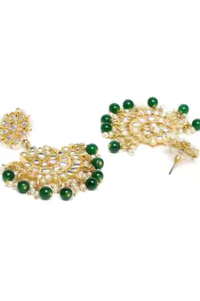 Matte Finish Traditional Kundan & Faux Pearl Chandbali Earrings with Maang Tikka Set 