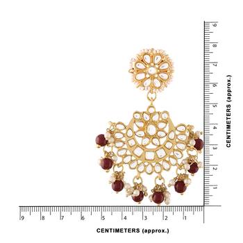 Gold Plated with Stunning Matte Finish Traditional Kundan & Faux Pearl Chandbali Earrings with Maang Tikka Set  4