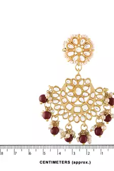 Gold Plated with Stunning Matte Finish Traditional Kundan & Faux Pearl Chandbali Earrings with Maang Tikka Set 