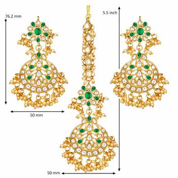 Traditional Handcrafted Earrings With Maang Tikka Encased with Faux Kundan & Pearl for Women/Girls  3
