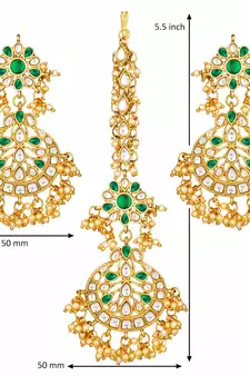 Traditional Handcrafted Earrings With Maang Tikka Encased with Faux Kundan & Pearl for Women/Girls 