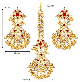 Earrings with Maang Tikka Set Studded with Kundan & Pearl for Women/Girls  4