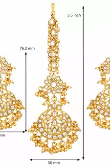 Gold Plated Traditional Handcrafted Earrings With Maang Tikka Encased with Faux Kundan & Pearl for Women/Girls 