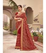 Rust Red Heavy Jal Jari Work Embroidered, Silk, Designer Saree with Un-Stitched Blouse attached in Saree