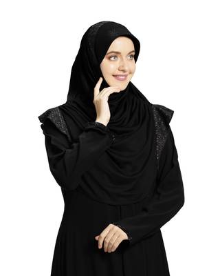 Mehar Hijab's Modest Women's Designed Stylish Polycotton Feel Good Fabric  Naaz Hijab Black-Black  2