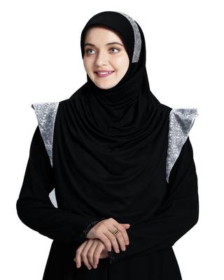Mehar Hijab's Modest Women's Designed Stylish Polycotton Feel Good Fabric  Naaz Hijab Black-Silver Glit    1