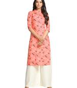 Peach printed cotton long-kurtis