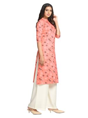 Peach printed cotton long-kurtis 3