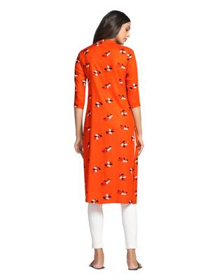 Orange printed cotton long-kurtis 3