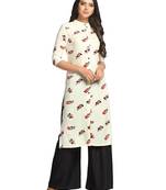 White printed cotton long-kurtis