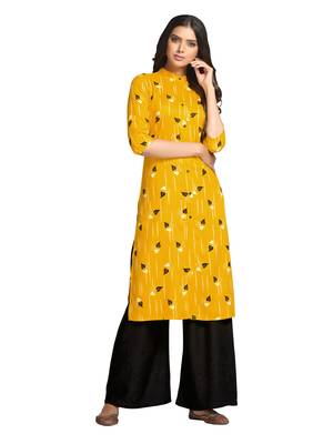 Mustard printed cotton long-kurtis 1