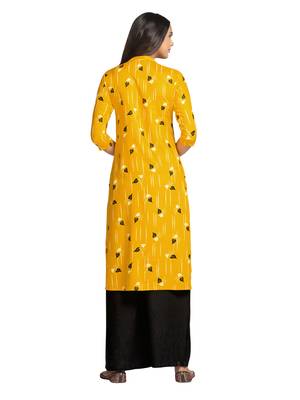 Mustard printed cotton long-kurtis 2