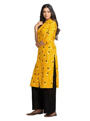 Mustard printed cotton long-kurtis 3