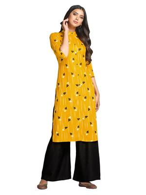Mustard printed cotton long-kurtis 4