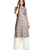 Khaki printed cotton long-kurtis