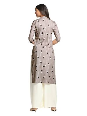 Khaki printed cotton long-kurtis 2