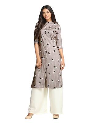 Khaki printed cotton long-kurtis 4