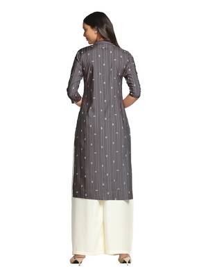 Brown printed cotton long-kurtis 2