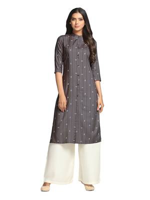 Brown printed cotton long-kurtis 1
