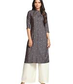 Brown printed cotton long-kurtis