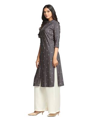 Brown printed cotton long-kurtis 3