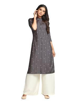 Brown printed cotton long-kurtis 4