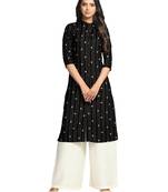 Black printed cotton long-kurtis