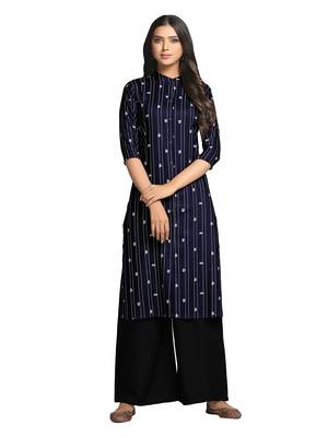 Blue printed cotton long-kurtis 1