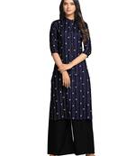 Blue printed cotton long-kurtis