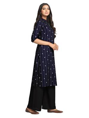 Blue printed cotton long-kurtis 3