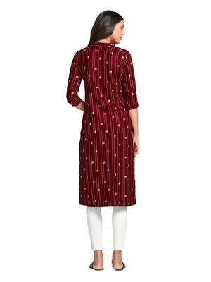 Maroon printed cotton long-kurtis 2