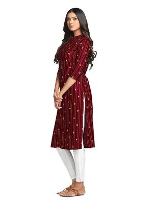 Maroon printed cotton long-kurtis 1