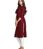 Maroon printed cotton long-kurtis