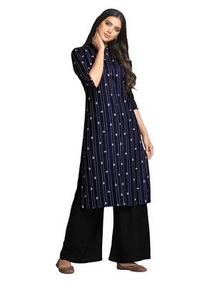 Blue printed cotton long-kurtis 4