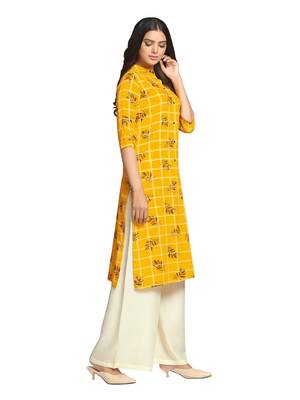 Mustard printed cotton long-kurtis 2