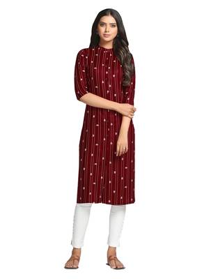 Maroon printed cotton long-kurtis 3