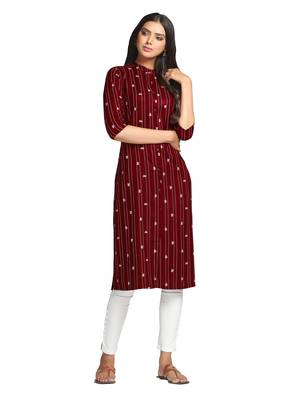Maroon printed cotton long-kurtis 4