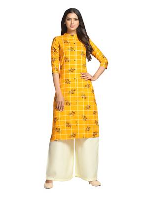 Mustard printed cotton long-kurtis 1