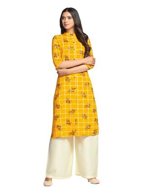 Mustard printed cotton long-kurtis 3