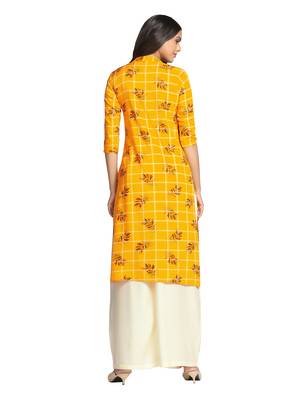Mustard printed cotton long-kurtis 4