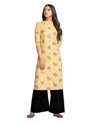 Peach printed cotton long-kurtis 2