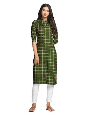 Green printed cotton long-kurtis 1