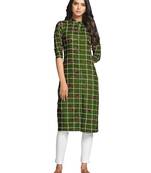 Green printed cotton long-kurtis