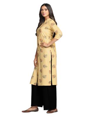 Peach printed cotton long-kurtis 3