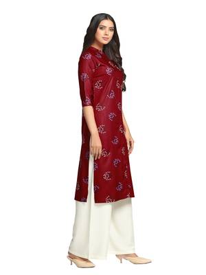 Maroon printed cotton long-kurtis 2