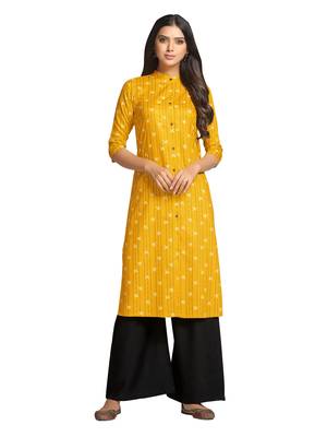 Mustard printed cotton long-kurtis 1