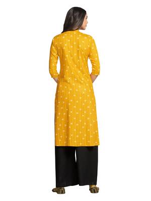 Mustard printed cotton long-kurtis 3
