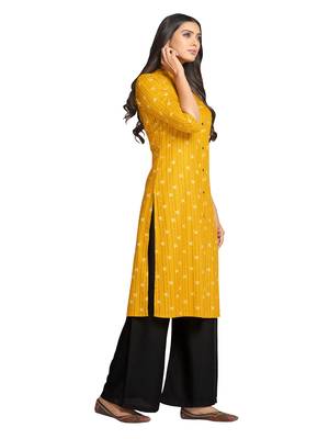 Mustard printed cotton long-kurtis 4