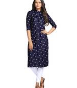 Blue printed cotton long-kurtis