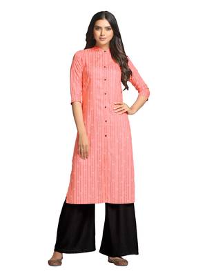 Peach printed cotton long-kurtis 1